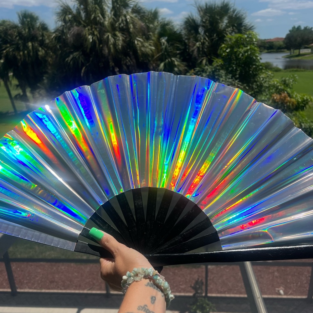 Holographic Silver Party Fan